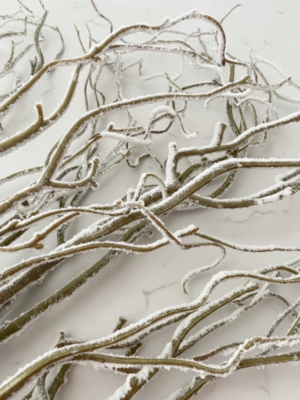 Set/3 White Glitter Curly Willow Branches